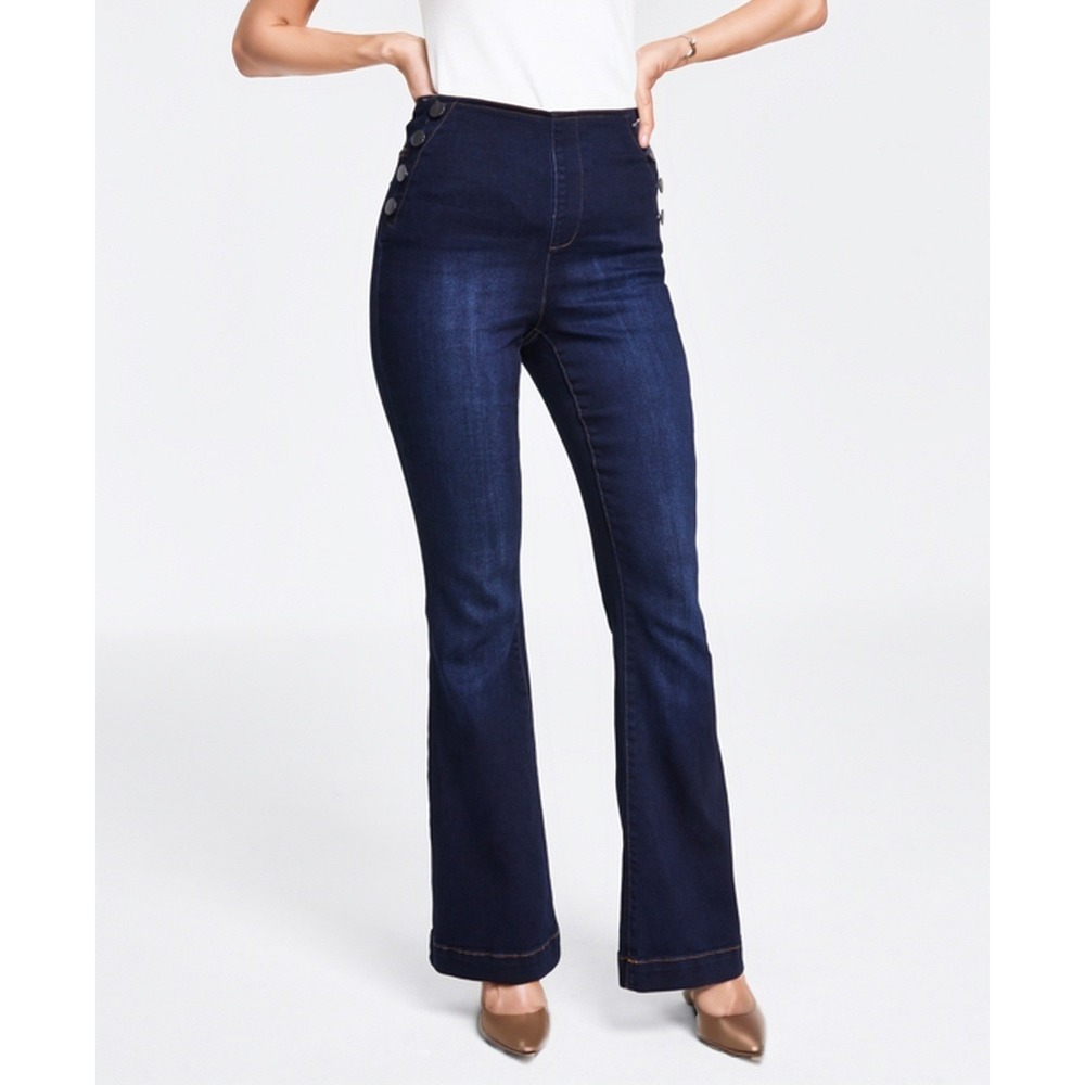 INC International Concepts Jeans Womens Petite 0P‎ Core Flare High Rise Buttons